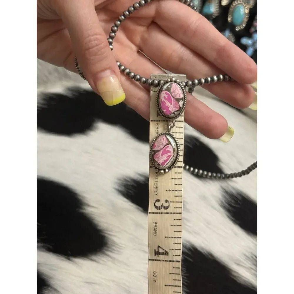 Native American 4mm Navajo Pearl Sterling Silver Cotton Candy Turquoise Necklace